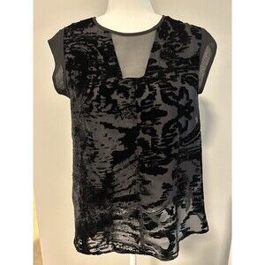SIMPLY VERA Vera Wang Velvet Burnout Top Short Sleeve Front Lined Sheer Back PM